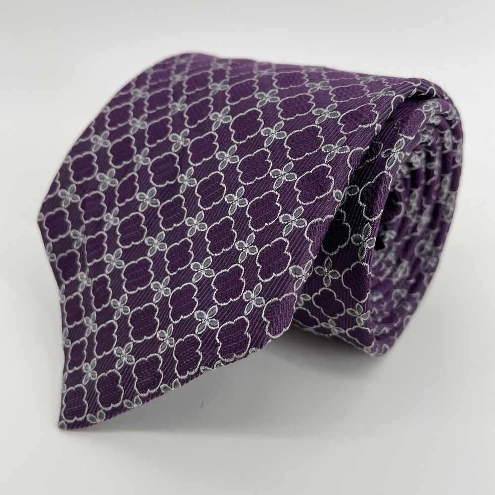 Jos. A. Bank Signature Collection Purple Silk Geometric Floral Men's Necktie